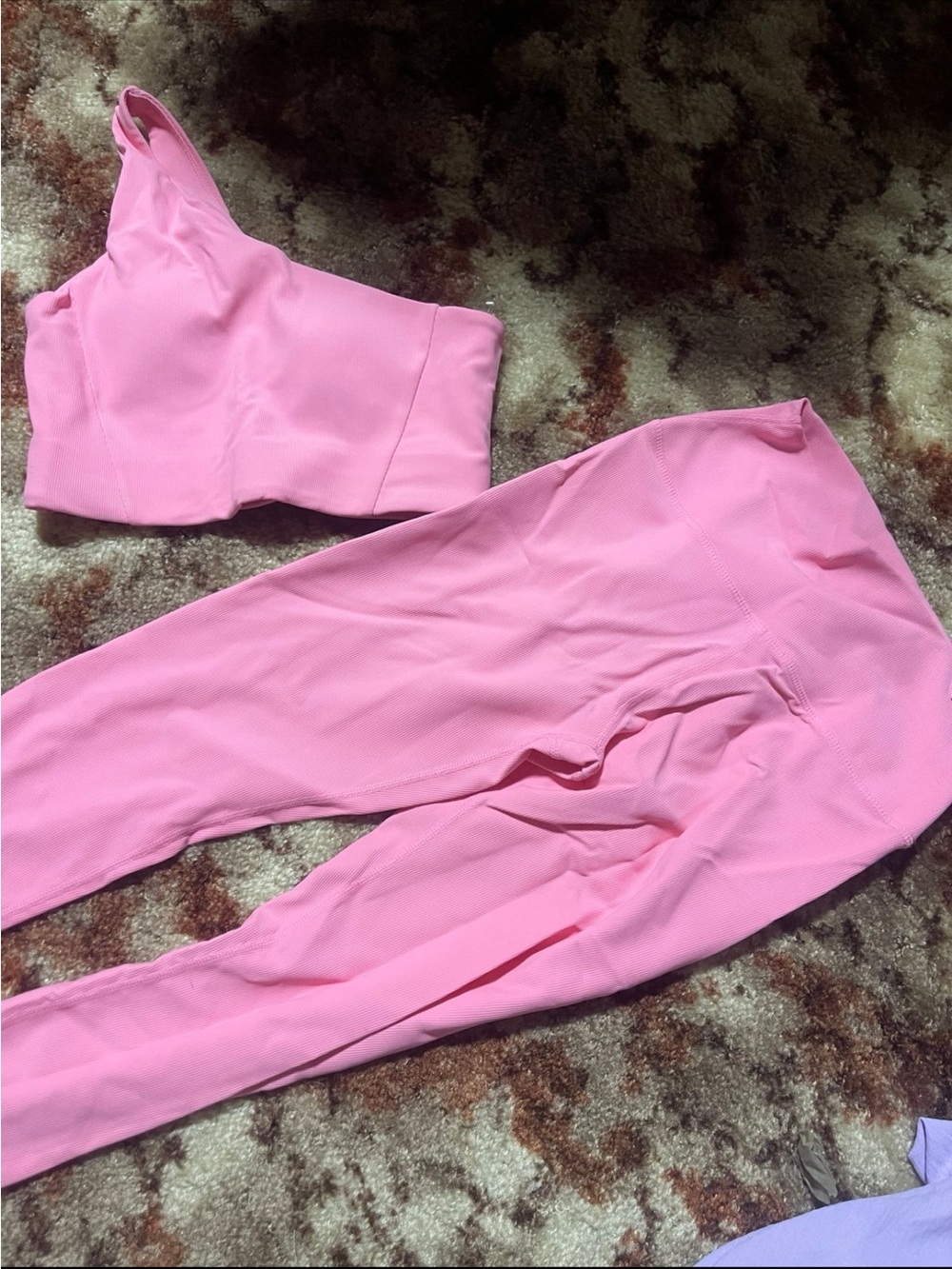 Pink Women's High-Waist Leggings & One-Shoulder Crop Top Set